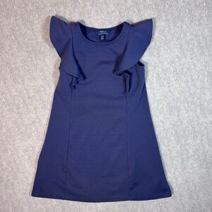 POLO RALPH LAUREN Girls Navy Fit & Flare Dress Ruffle Sleeveless - M 8/10
